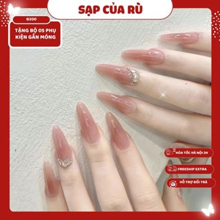 Đ200 Móng tay giả DÀI FORM HẠT GẠO bộ 24 móng SƠN GEL MÀU THẠCH NHẸ NHÀNG NAIL TINH TẾ ĐÓN TẾT