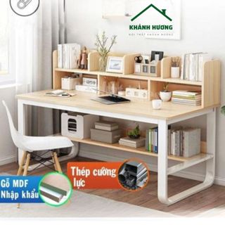 Bàn Học Có Kèm Giá Để Sách Chân Sắt Hộp 2x4cm Mặt Bàn Gỗ MDF Nhập Khẩu Dày 1,5 cm