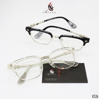 Gọng kính cận Titan Chrome Heart kiểu dáng Clubmaster cổ điển, có thể dùng như kính thời trang - K126 - Aluha