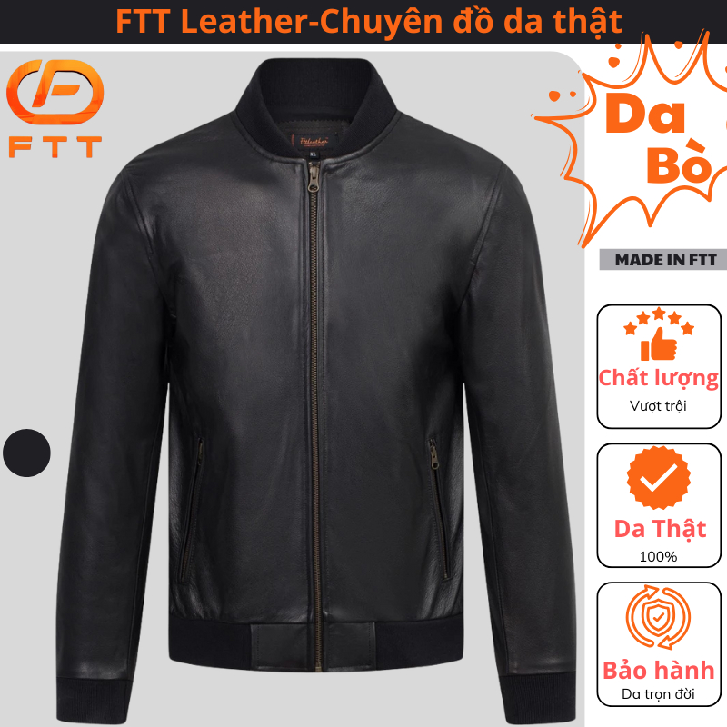 Áo khoác da nam cam kết da thật 100% FTT Leather Bomber Jacket chất liệu da cừu, bò, dê AD601