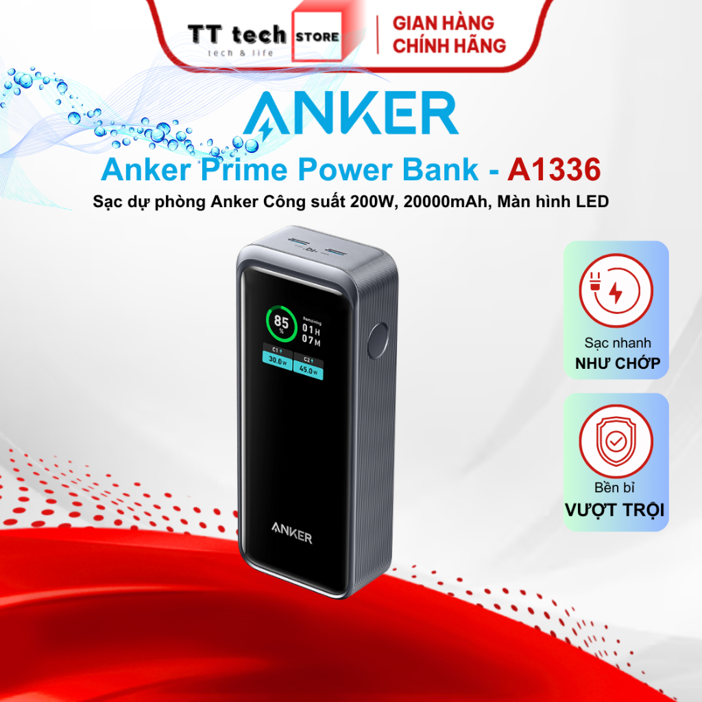 Pin sạc dự phòng Anker Prime A1336 - dung lượng 20000mAh, Công suất 200W tích hợp màn hình LED