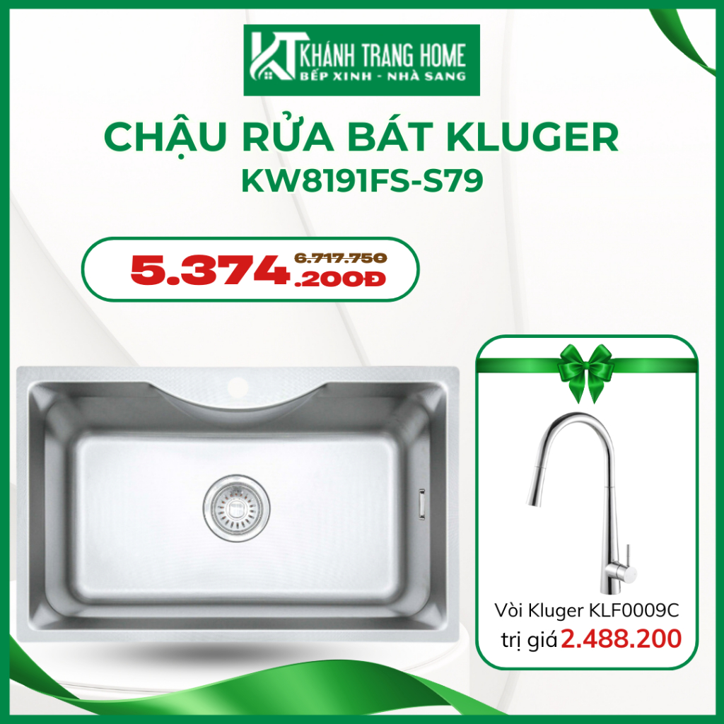 Chậu rửa bát KLUGER KW8191FS-S79 sản xuất theo tiêu chuẩn Châu Âu, tặng kèm vòi rửa cao cấp - Khánh 