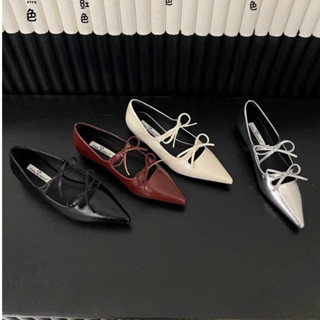 Giày Búp Bê Mũi Nhọn MEYBANNI Đế Bệt 1,5cm và Độn Đế Trong 3cm Phối 2 Nơ Siêu Xinh - C124