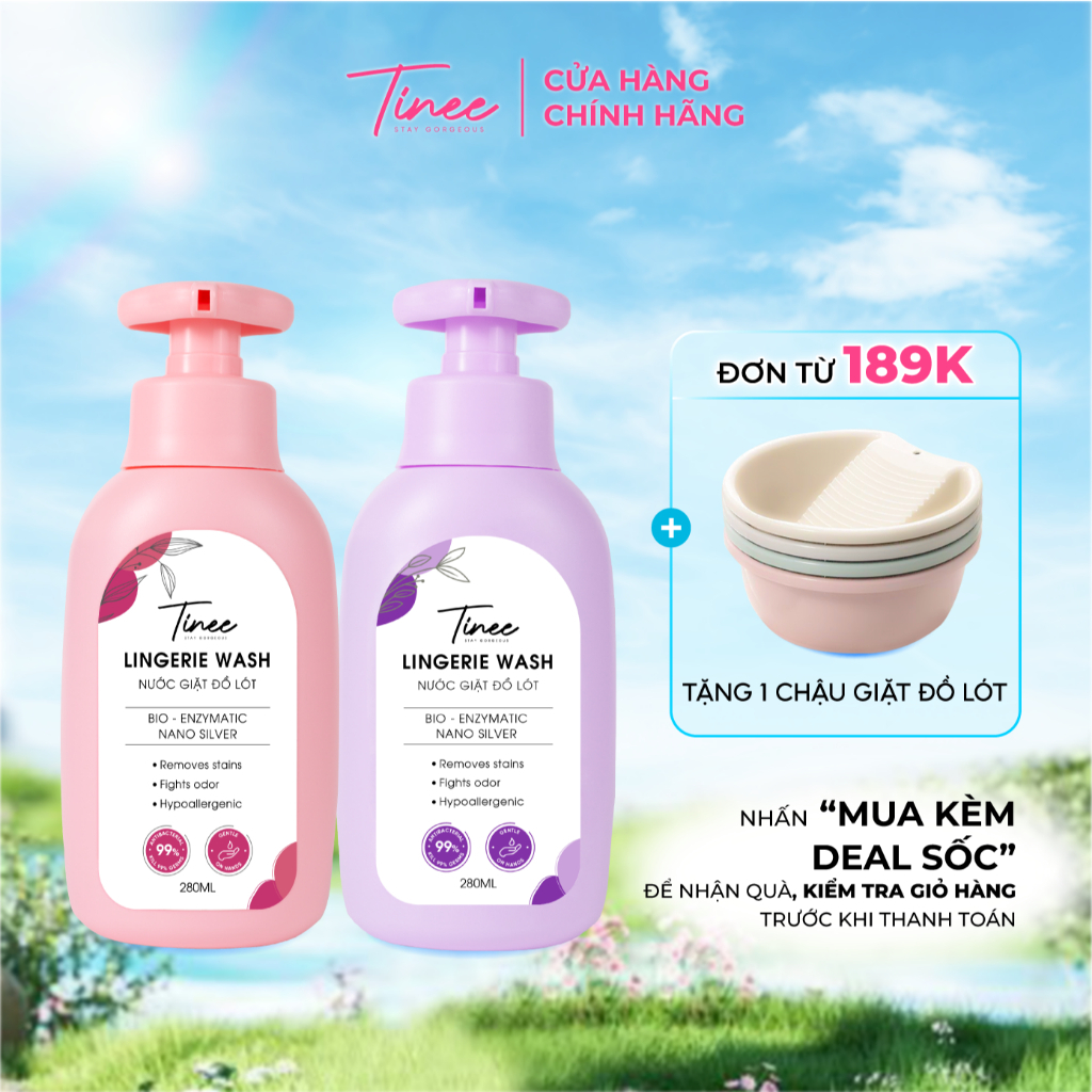 Nước giặt đồ lót Sinh Học Tinee 280ml - Bản nâng cấp Nano bạc mới kháng khuẩn 99% dịu nhẹ an toàn