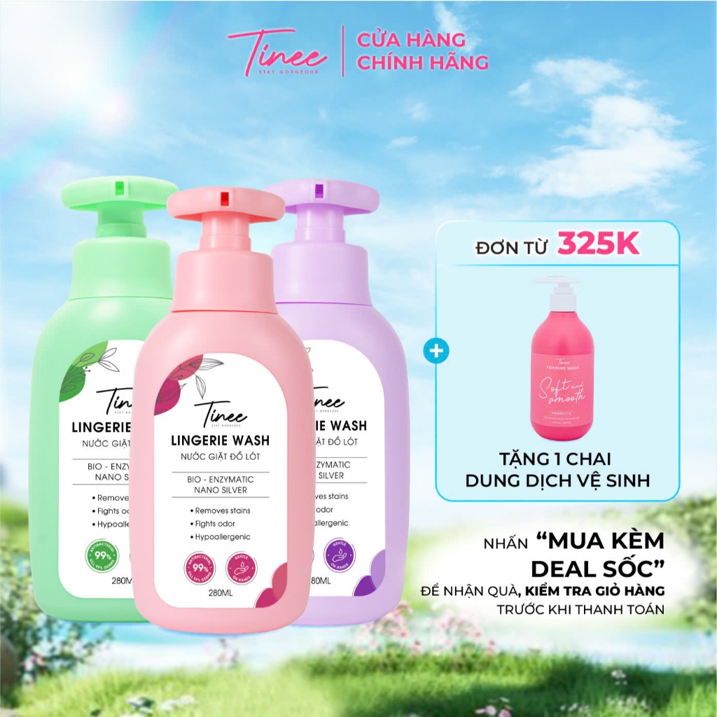 Combo 3 nước giặt đồ lót Sinh Học Tinee 280ml Hạn chế nấm khuẩn an toàn cho da