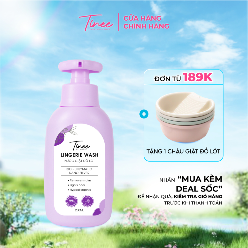Nước giặt đồ lót Sinh học Tinee 280ml - Nano bạc Hương nước hoa Hạn chế nấm khuẩn