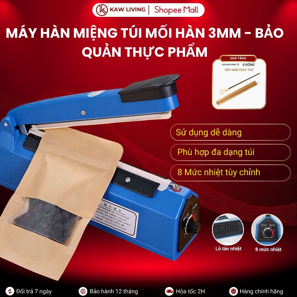 Máy hàn miệng túi KAW, niêm phong bảo quản thực phẩm PFS 200, 300, 400 sử dụng dễ dàng, BH 12 Tháng