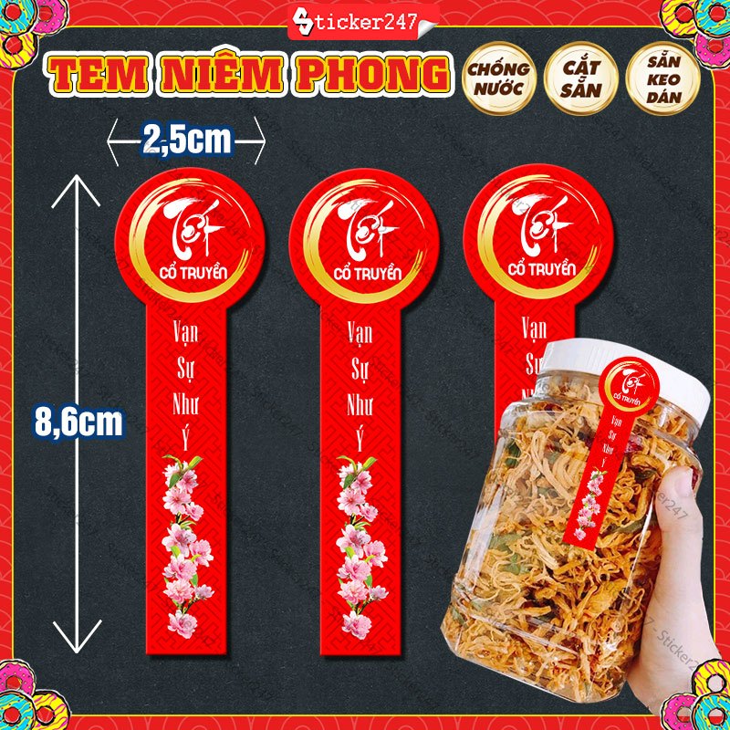 Tem Niêm Phong Tết Cổ Truyền 🌈𝑭𝒓𝒆𝒆𝒔𝒉𝒊𝒑 Tem Dán Tết Dài Niêm Phong Hủ Bánh Mứt, Hộp Quà Tết, Giỏ Quà,