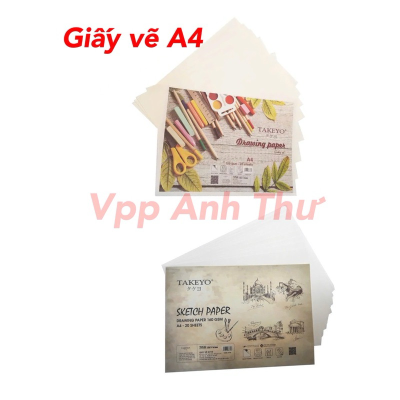COMBO 2 XẤP GIẤY VẼ A4 TAKEYO (XẤP 20 tờ )
