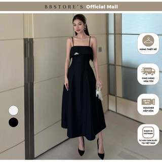  Đầm Xòe Hai Dây Dự Tiệc Tùng Váy Đắp Tà Kết Nút Bọc Sang Trọng (Kèm thắt lưng) BBSTORE'S -D3325
