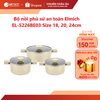 Bộ nồi phủ sứ an toàn Elmich EL-5226BE03 Size 18, 20, 24cm