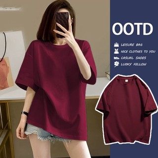  Áo thun trơn tay ngắn form rộng Unisex Cotton 100% cổ tròn 260gsm mịn thoáng mát dễ phối đồ mùa hè 