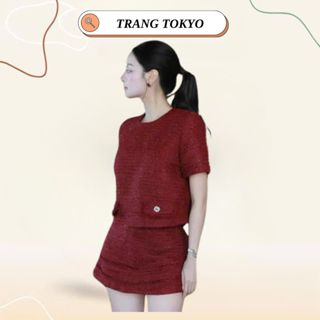 Set dạ nữ cộc tay croptop mix chân váy ngắn đỏ sang Trang Tokyo