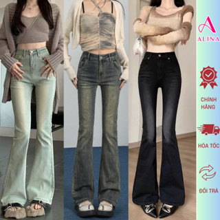  Quần jeans nữ ống loe lưng cao Avocado chất jean dày dặn co giãn quần bò ống loe nữ cạp cao ôm eo gọn chân 