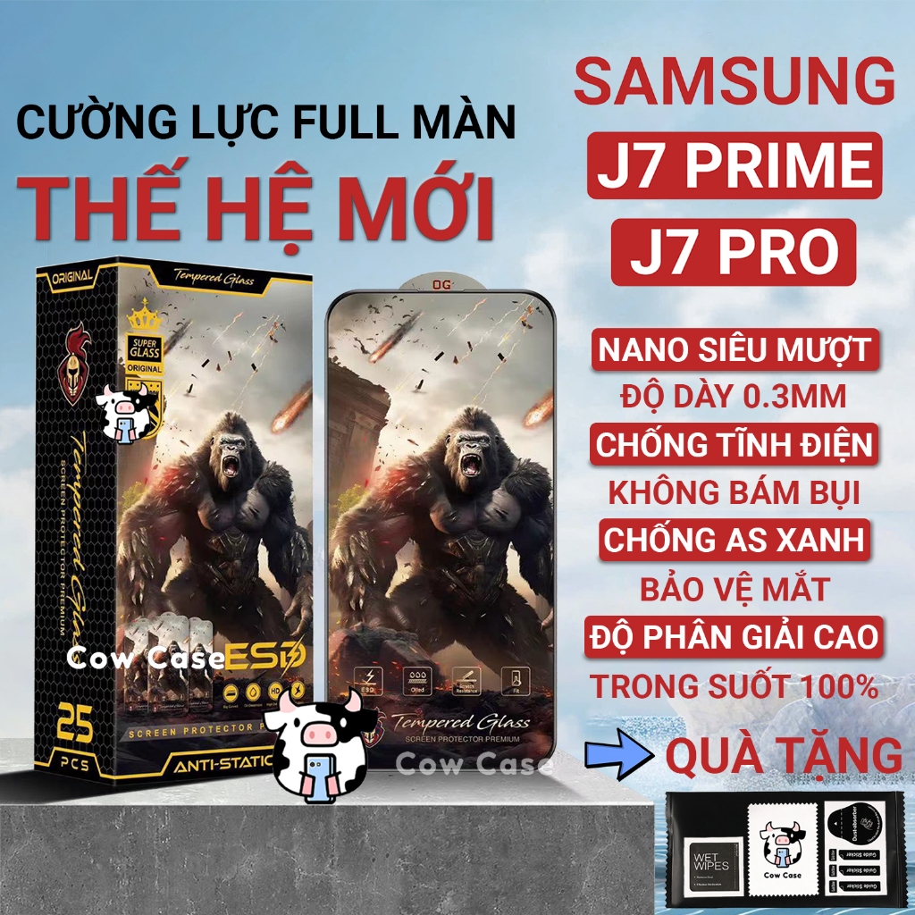Cường lực Samsung J7 Prime, J7 Pro chiến binh full màn | Miếng kính dán bảo vệ màn hình cho ss galaxy Cowcase