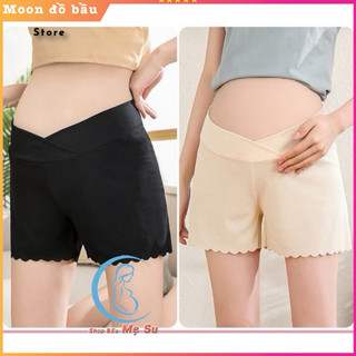  Quần Đùi Bầu mặc trong váy cho Bà Bầu Quần Bầu Cạp chéo Bigsize tăm mềm mặc mát 