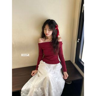 Lace Strapless Top - Áo thun trơn, áo thun nữ lệch vai phối ren tay dài nhiennhienvintage BA436