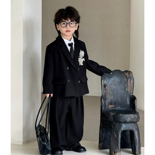 BABYBUYvip - Bộ quần áo vest đen thêu hoa 2 chi tiết cho bé trai và bé gái.