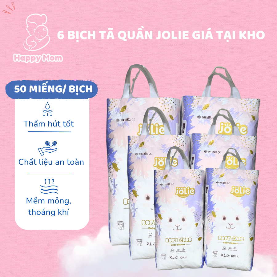 Combo 6 Bịch Tã Quần Jolie đủ size M/L/XL/XXL, Tã thấm hút khô thoáng chống hăm da cho bé yêu