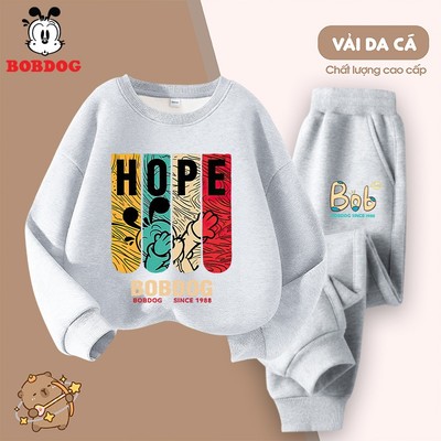 Quần áo bé trai BOBDOG, bộ đồ bé trai chất liệu da cá mềm mịn in hình hope cute MX-BDO02- BDQ01