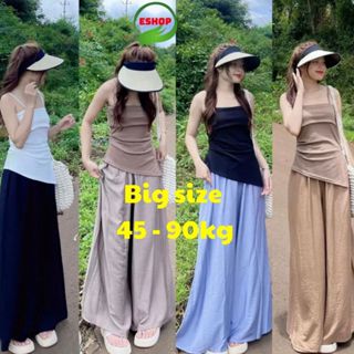 Quần Ống Rộng Vải Đũi BigSize ESHOP Quần Đũi Suông Ống Rộng Cạp Chun Giả Váy quần suông sang chảnh