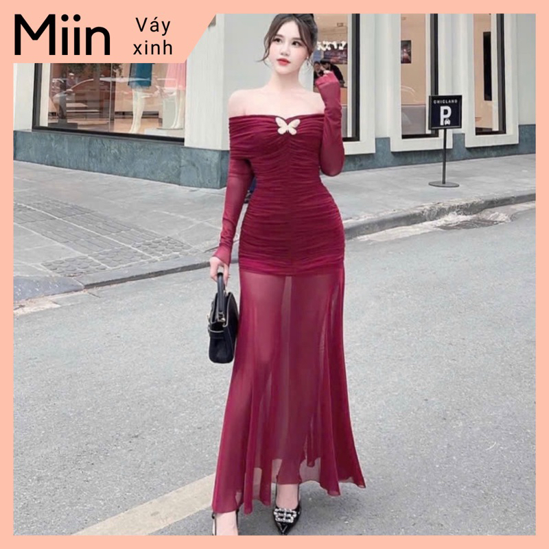 Váy maxi trễ vai tầng