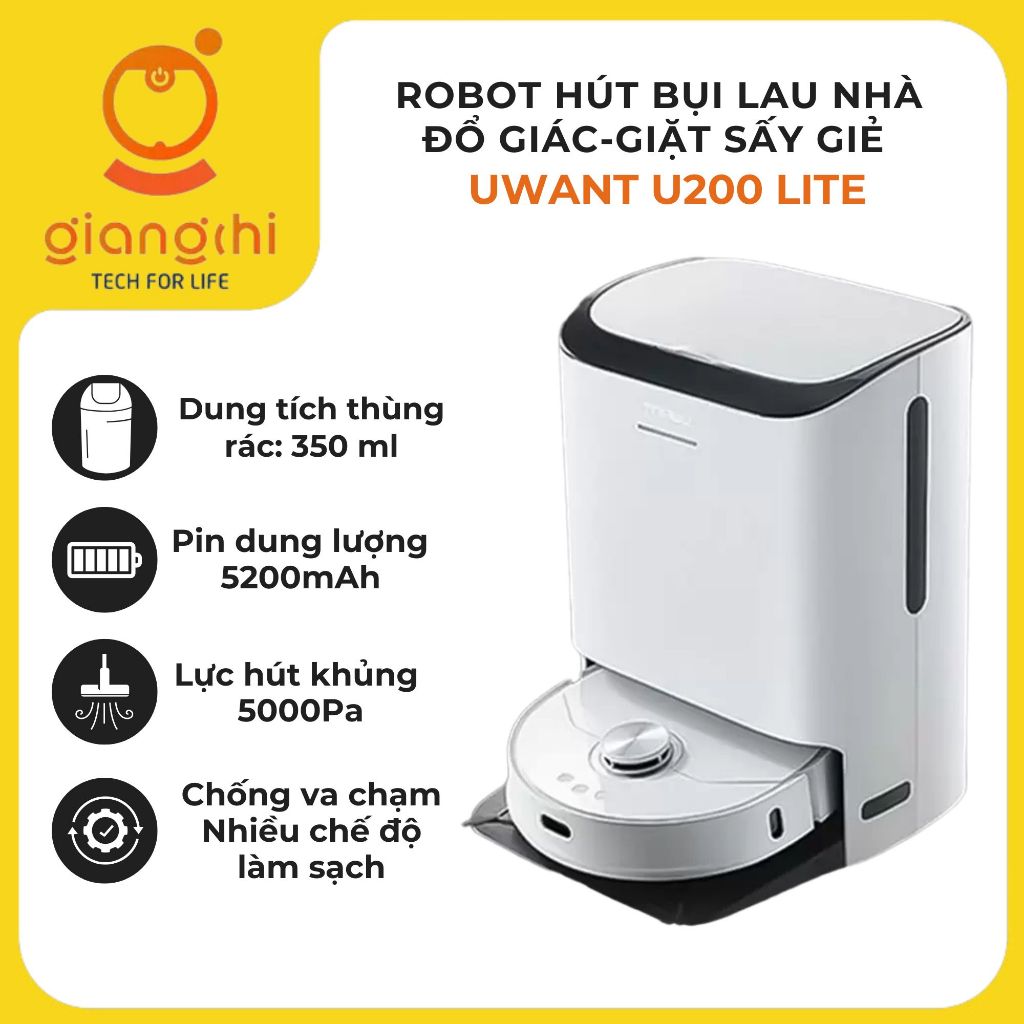 [APP VĨNH VIỄN]ROBOT HÚT BỤI LAU NHÀ UWANT U200 LITE ĐỔ GIÁC-GIẶT SẤY GIẺ NƯỚC NÓNG 60*-BẢN QUỐC TẾ