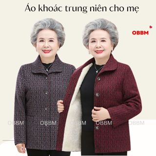 Áo lót lông cao cấp cho người già, khoác dạ trơn lót lông bà