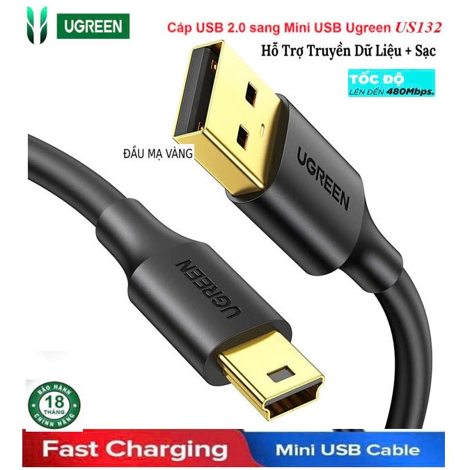 Cáp USB 2.0 AM - Mini USB Ugreen 10353 10354 10355 10385 30472 10386 US132 đầu Mạ Vàng