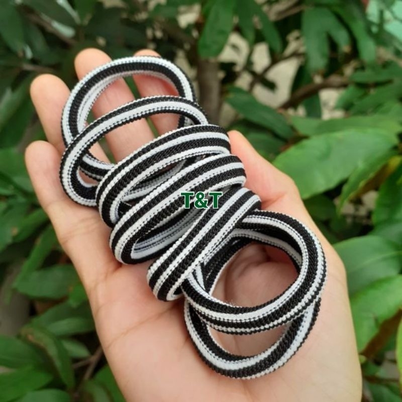 Túi 48 dây cột tóc sọc đen cứng,ít giản (cở nhỏ đường kính 3.5cm-4cm)