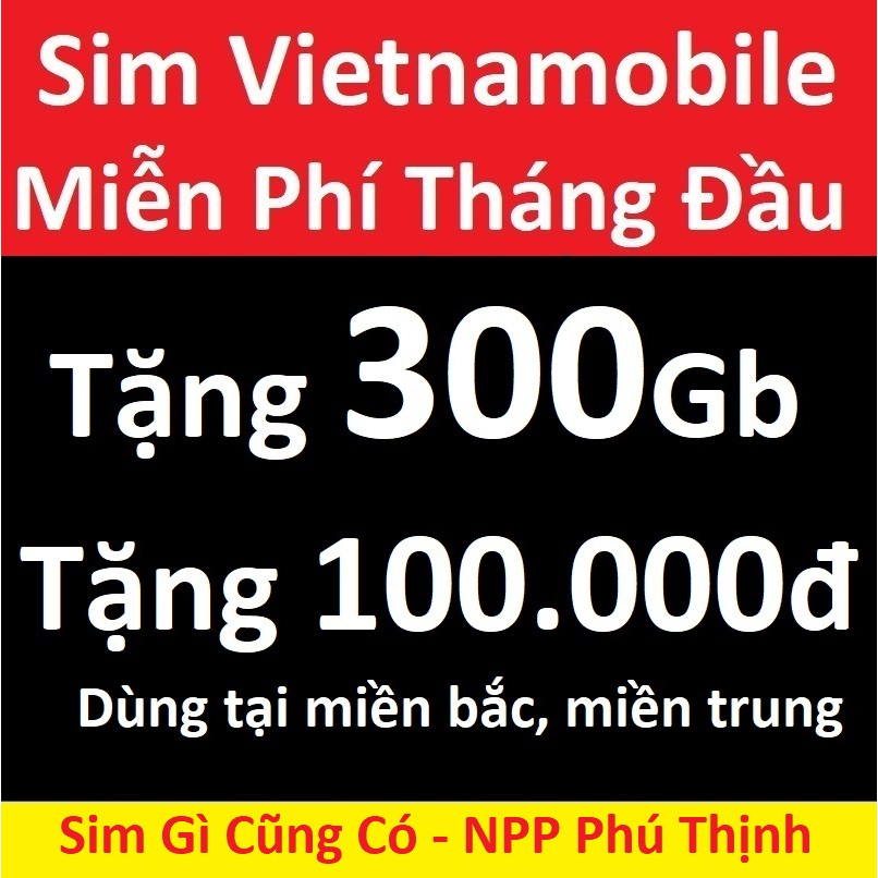 Sim 4G Vietnamobile Miễn phí tháng đầu, tặng 600gb, tặng 100.000đ
