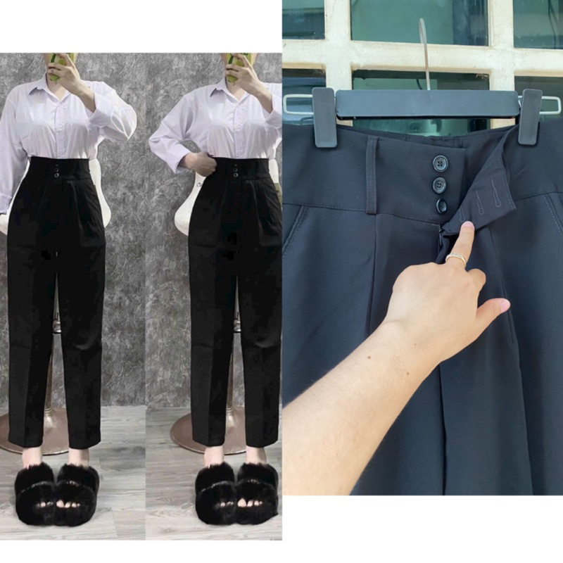 ( M11 Màu Đen) QUẦN TÂY BAGGY 3 NÚT LƯNG SIÊU CAO ( Có bigsize) Vải Tuyết Mưa Xịn Dày Dặn Co Dãn Nhẹ