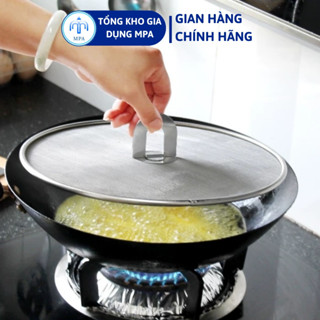 Nắp lưới inox đậy chảo tránh văng dầu mỡ, tấm lưới đậy chảo có tay cầm MPA