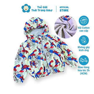  Áo Khoác Gió Cho Bé Trai Có Mũ 2 Lớp Chống Nắng Lót Vải Thun Cotton Họa Tiết Siêu Nhân Nhện AK48A Từ 2-8 Tuổi 