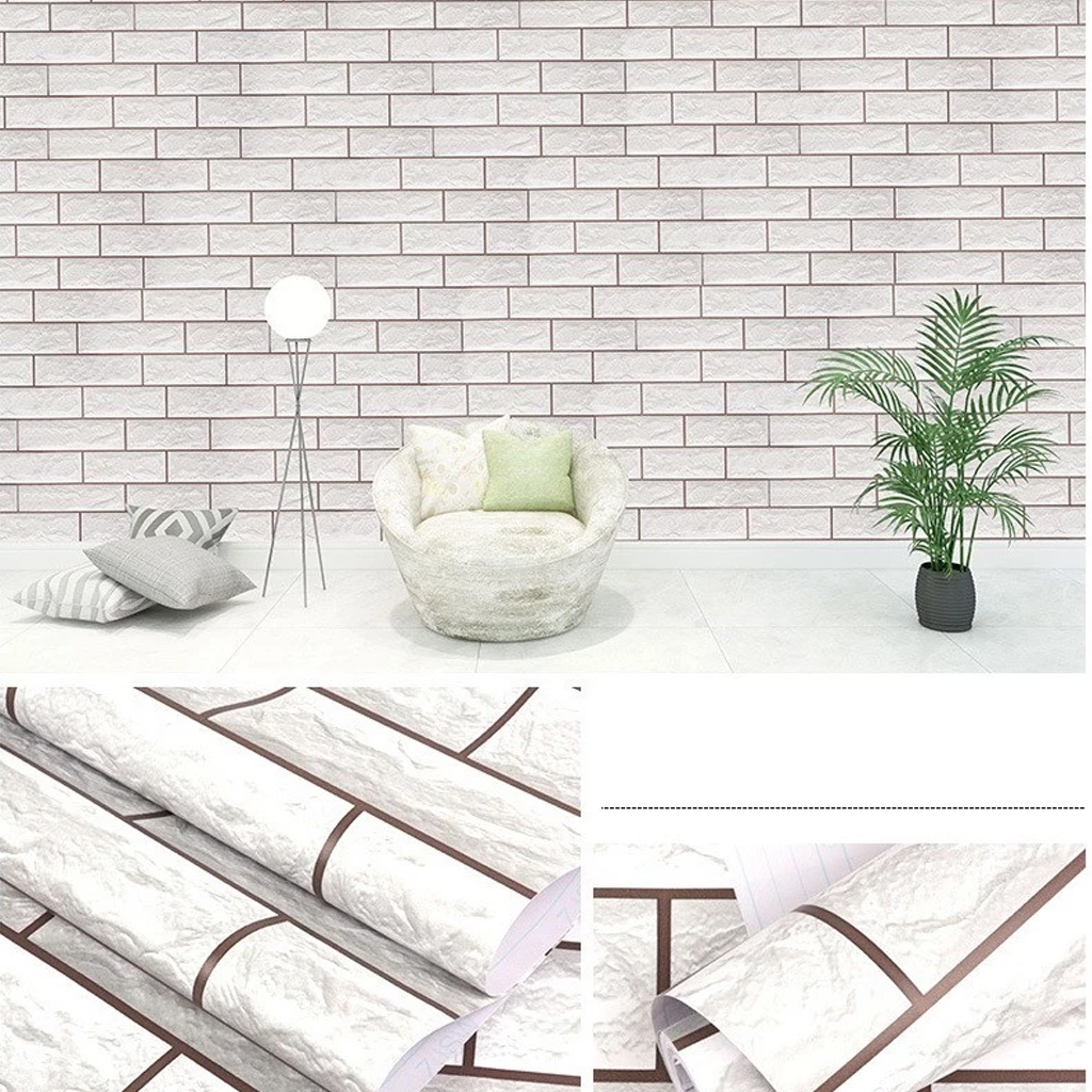 CUỘN 10M GIẤY DÁN TƯỜNG GIẢ GẠCH TRẮNG KEO SẴN KHỔ 45CM