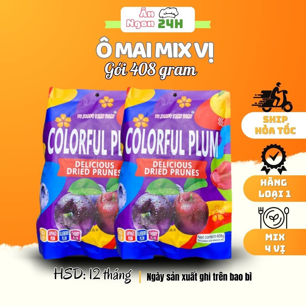 Ô mai mix vị gói 408gr, kẹo ô mai trái cây chua ngọt vị cherry, việt quất...thơm ngon, ăn vặt nội địa trung