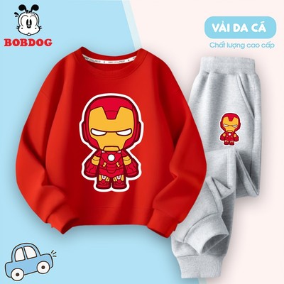 Set quần áo nỉ cho bé trai BOBDOG, đồ bộ bé trai chất da cá in hình người sắt cute MX-BDO62 cho bé