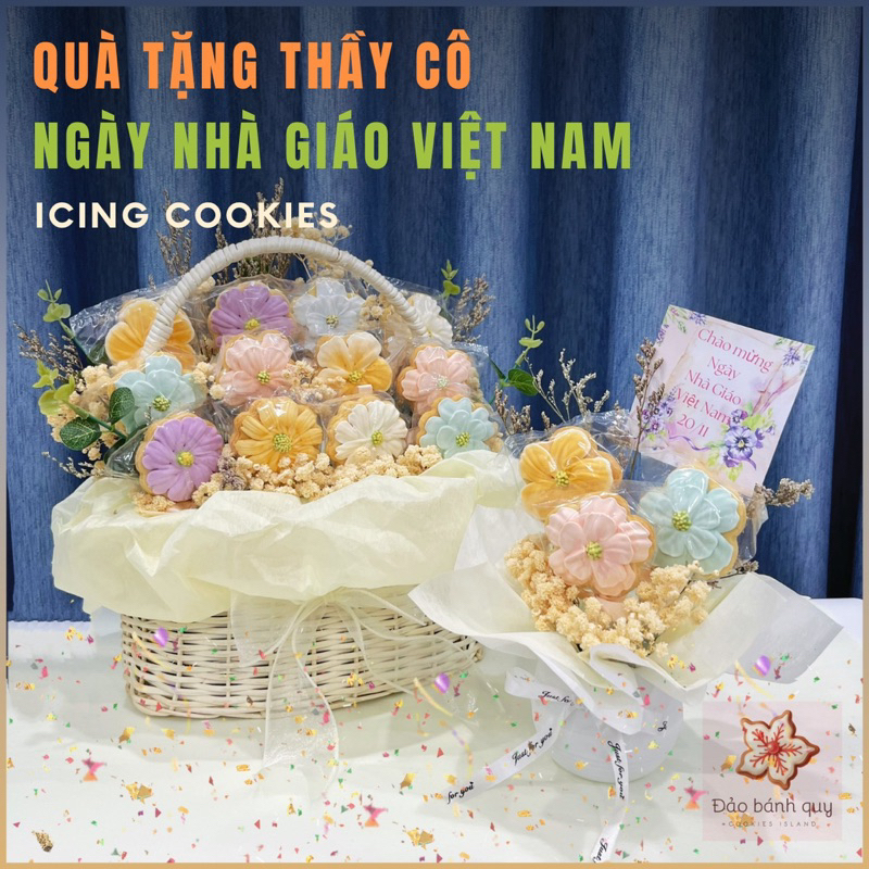 [Hỏa tốc] Quà Tặng Ngày Nhà Giáo Việt Nam Phụ Nữ Việt Nam Bánh Quy Vẽ Hình Các Loại Hoa Xinh Xắn | Đ