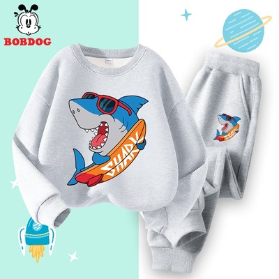 Đồ bộ cho bé trai BOBDOG 2026, quần áo dài tay chất nỉ da cá in hình CÁ MẬP cute MX-BDO74 cho bé