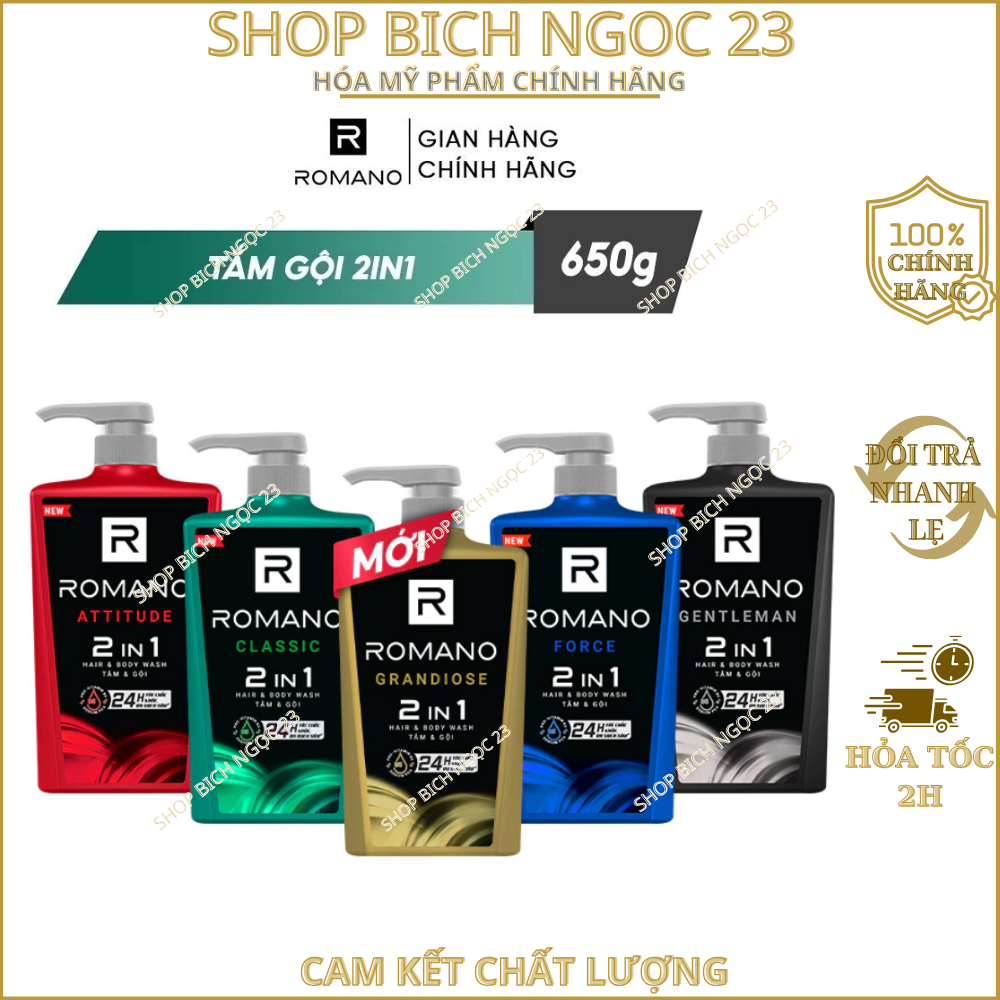 Tắm gội 2 trong 1 hương nước hoa Romano 2in1 650g/chai
