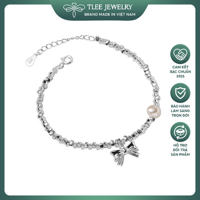 Lắc tay bạc nữ TLEE hạt bạc vỡ mix  trai nước ngọt treo charm nơ thắt trơn bóng tiểu thư TLEEJEWELRY LT0407