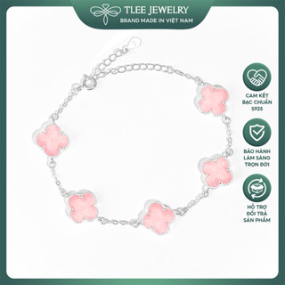 Lắc tay bạc nữ TLEE năm charm hoa cỏ bốn lá đơn sắc TLEEJEWELRY LT0409