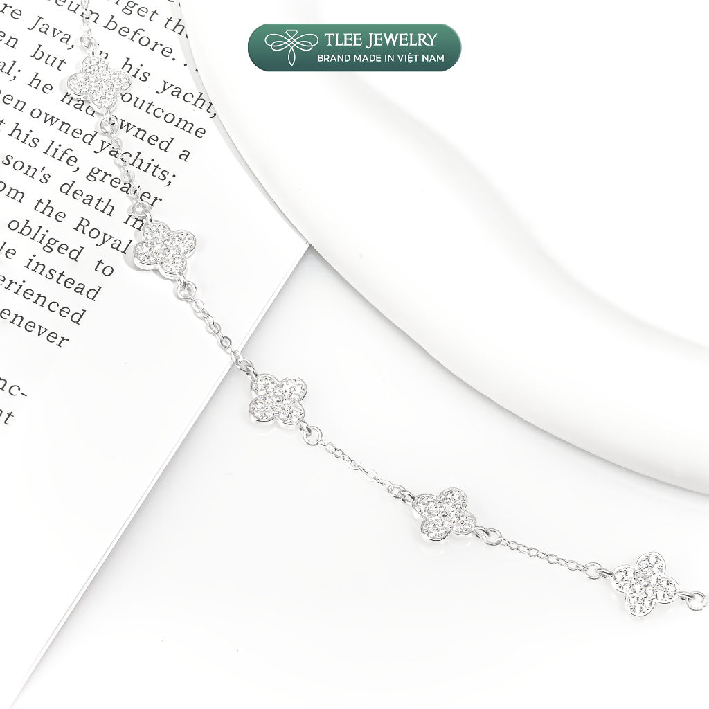 Lắc tay bạc nữ TLEE năm charm hoa cỏ bốn lá đơn sắc sang trọng đá 10mm TLEEJEWELRY LT0409 | BigBuy360 - bigbuy360.vn