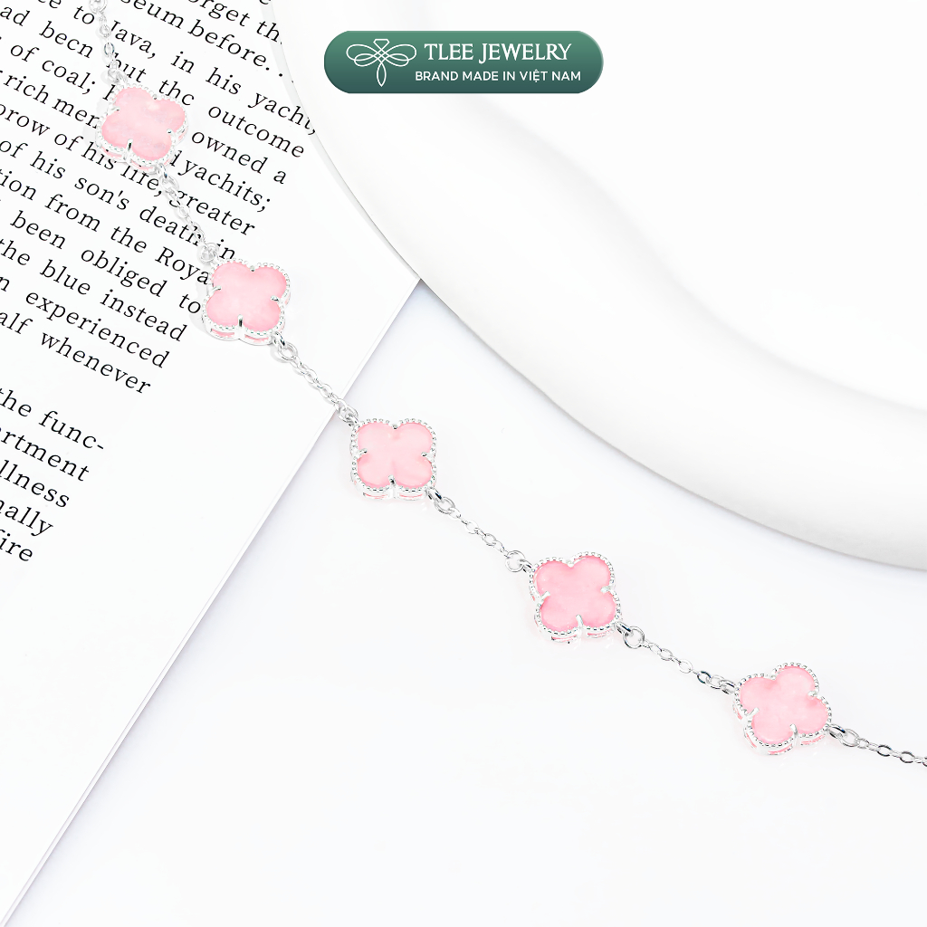 Lắc tay bạc nữ TLEE năm charm hoa cỏ bốn lá đơn sắc sang trọng đá 10mm TLEEJEWELRY LT0409 | BigBuy360 - bigbuy360.vn