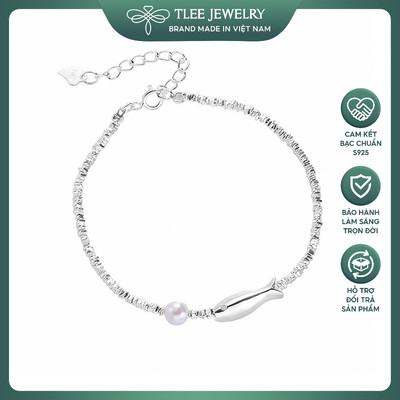 Lắc tay nữ TLEE hạt bạc vỡ mix  traim nước ngọt charm hình cá xinh xắn LT0362