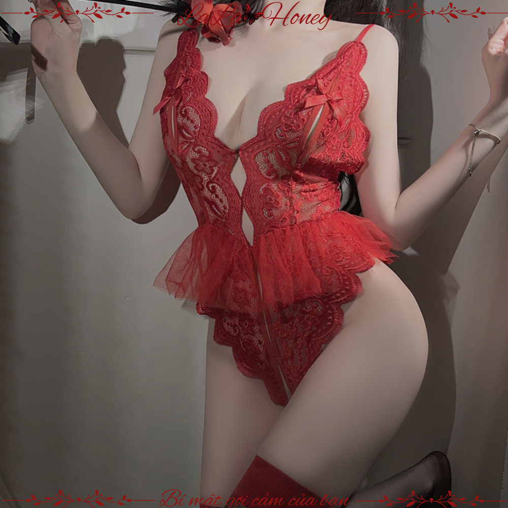 Đồ Lót Liền Thân Gợi Cảm Ren Váy Lưới Phồng Khoét Đáy - LALA HONEY