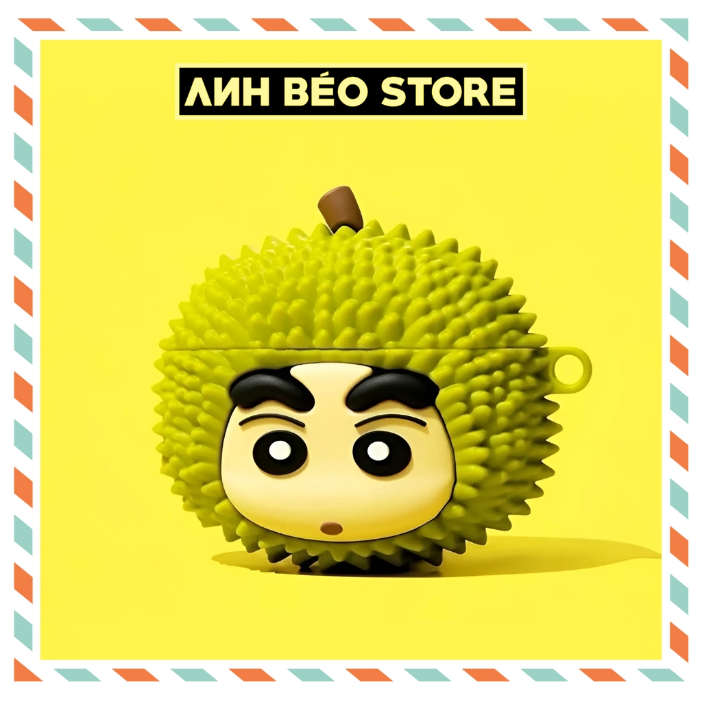 Vỏ Ốp Airpod 2 3 4 Pro Pro 2 Shin Sầu Riêng kèm móc khóa, Case Airpods Shin - ANH BÉO Store