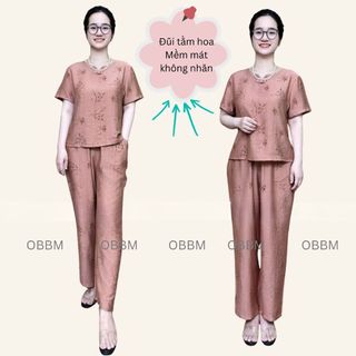 Bộ đồ trung niên OBBM Store, đồ bộ mặc nhà cho mẹ đũi tơ mềm mát không nhăn