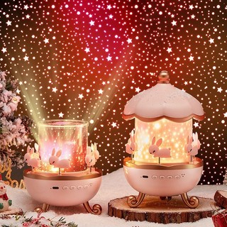  Đèn ngủ chiếu sao thỏ hồng xích đu dễ thương đi kèm 12 hình chiếu chính hãng Onefire 