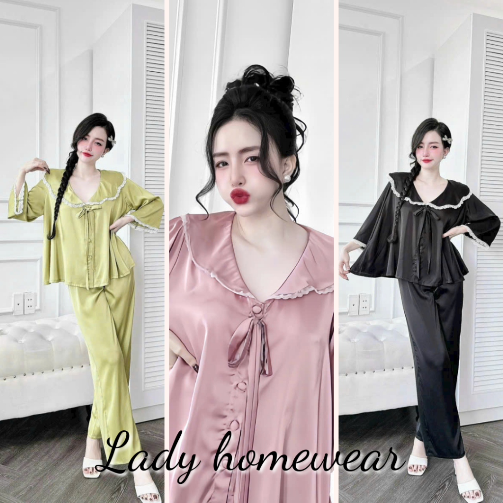Đồ bộ tiêu thư bigsize 50-100kg đồ ngủ lụa mặc nhà mềm mát chất latin cổ tròn  from babydol rộng rãi